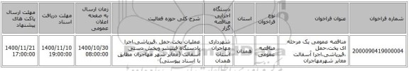 مناقصه عمومی یک مرحله ای پخت،حمل ،قیرپاشی،اجرا آسفالت معابر شهرمهاجران
