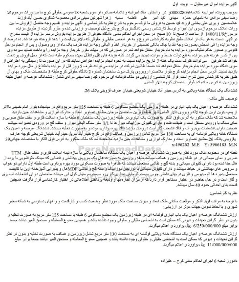 مزایده ششدانگ یک دستگاه خانه ویلایی با مساحت 125 متر مربع