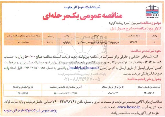 مناقصه سرمیخ (مبرد ریخته گری)