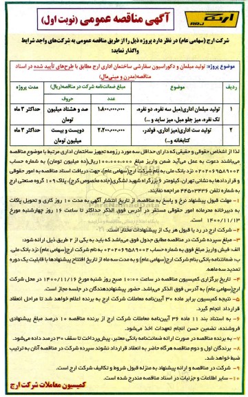 مناقصه تولید مبلمان و دکوراسیون سفارشی ....
