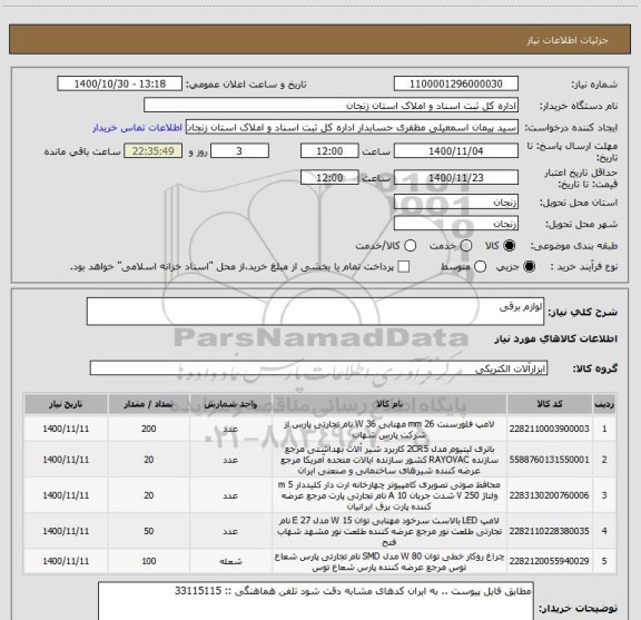 استعلام لوازم برقی