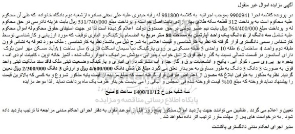 مزایده،مزایده فروش سه دانگ از 6 دانگ یک واحد آپارتمان به مساحت 80 متر مربع