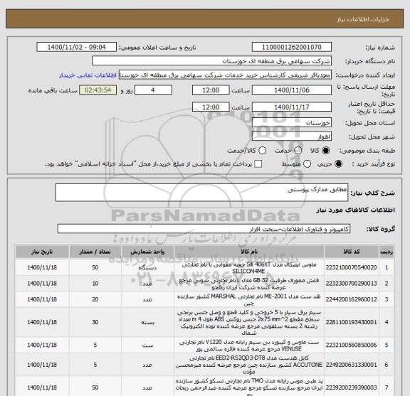 استعلام مطابق مدارک پیوستی 