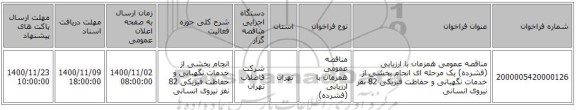 مناقصه عمومی همزمان با ارزیابی (فشرده) یک مرحله ای انجام بخشی از خدمات نگهبانی و حفاظت فیزیکی 82 نفر نیروی انسانی 