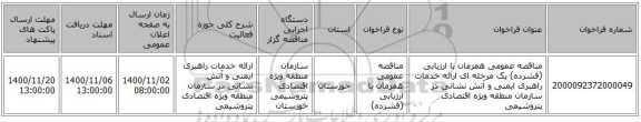 مناقصه عمومی همزمان با ارزیابی (فشرده) یک مرحله ای ارائه خدمات  راهبری ایمنی و آتش نشانی  در سازمان منطقه ویژه اقتصادی پتروشیمی