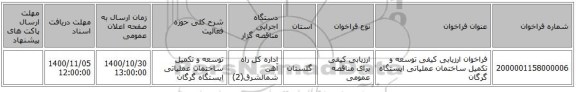 فراخوان ارزیابی کیفی توسعه و تکمیل ساختمان عملیاتی ایستگاه گرگان