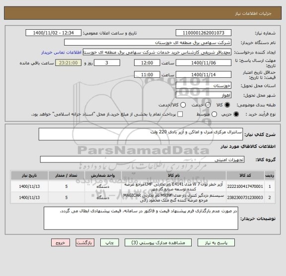 استعلام سانترال مرکزی منزل و اماکن و آژیر بادی 220 ولت