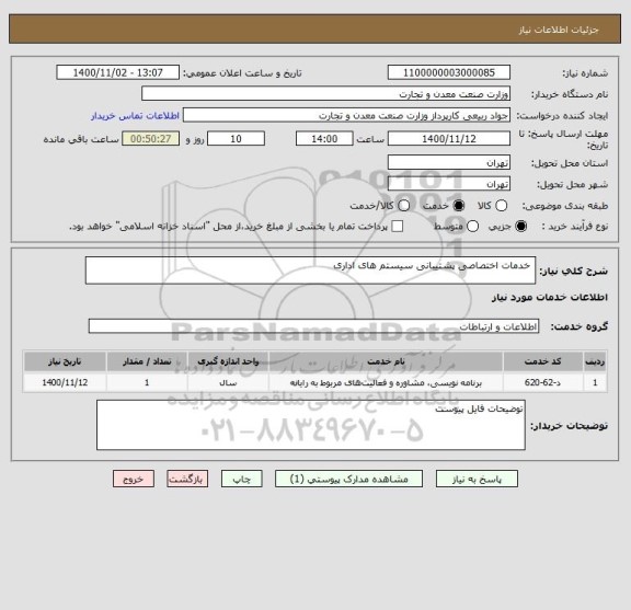 استعلام  خدمات اختصاصی پشتیبانی سیستم های اداری
