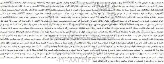 آگهی مزایده پنج سهم از نه سهم مشاع از 14 سهم ششدانگ عرصه و اعیان