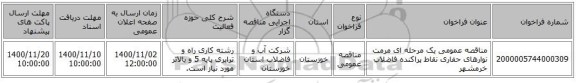 مناقصه عمومی یک مرحله ای مرمت نوارهای حفاری نقاط پراکنده فاضلاب خرمشهر