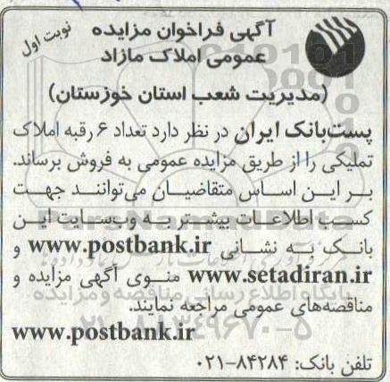 مزایده فروش 6 رقبه املاک تملیکی