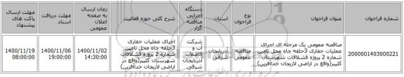 مناقصه عمومی یک مرحله ای اجرای عملیات حفاری 3حلقه چاه محل تامین شماره 2 پروژه قشلاقات شهرستان کلیبر(واقع در اراضی لاریجان خداآفرین) 