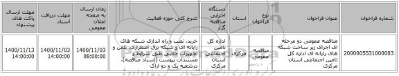مناقصه عمومی دو مرحله ای اجرای زیر ساخت شبکه های رایانه ای اداره کل تامین اجتماعی استان مرکزی