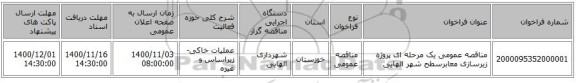 مناقصه عمومی یک مرحله ای پروژه زیرسازی معابرسطح شهر الهایی