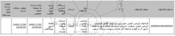 فراخوان ارزیابی کیفی جهت لیست کوتاه آگهی فراخوان ارزیابی کیفی عملیات اجرایی سیستم اعلام حریق و اطفاء حریق آب و فوم و صاعقه گیر مخازن سوخت نیروگاه شهید 