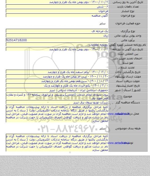 برون سپاری انجام خدمات (حجمی) پرسنلی و اپراتوری سامانه ۱۲۱ و کنترل و نظارت فنی مورد نیاز