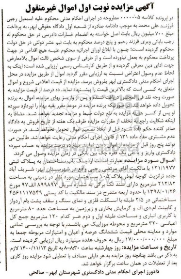 مزایده یکباب ساختمان پلاک ثبتی 121.1977
