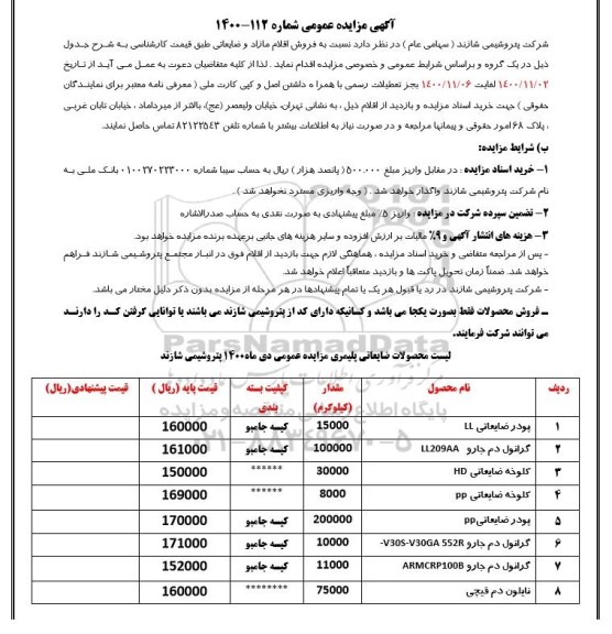 مزایده فروش اقلام ضایعاتی و مازاد
