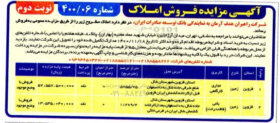 مزایده ، مزایده فروش زمین - نوبت دوم