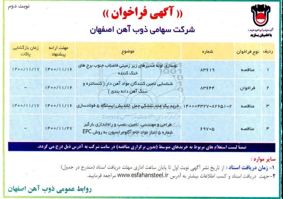 مناقصه نوسازی لوله مسیرهای زیرزمینی فاضلاب جنوب برجهای خنک کننده ...- نوبت دوم