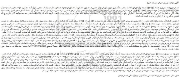 مزایده فروش ششدانگ ملک 