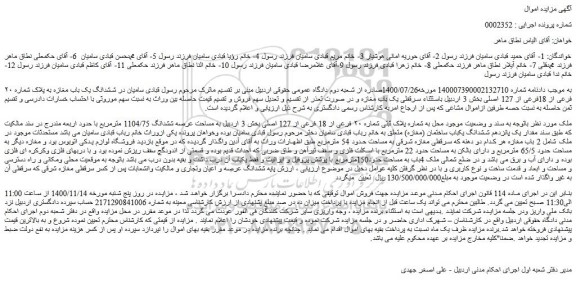 مزایده فروش  ششدانگ یک باب مغازه به پلاک شماره ۲۰ فرعی از 18فرعی از 127 اصلی 