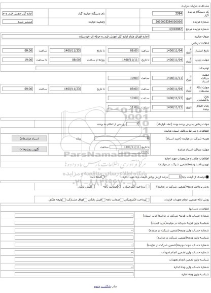 اجاره فضای مازاد اداره کل آموزش فنی و حرفه ای خوزستان
