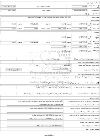 اجاره محل داروخانه شبانه روزی بیمارستان علی ابن ابیطالب (ع)( نوبت دوم)