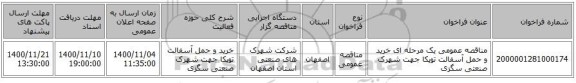 مناقصه عمومی یک مرحله ای خرید و حمل آسفالت توپکا جهت شهرک صنعتی سگزی 