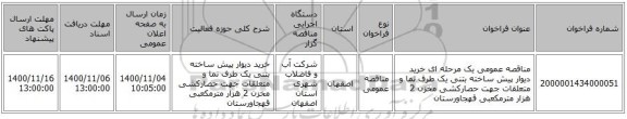 مناقصه عمومی یک مرحله ای خرید دیوار پیش ساخته بتنی یک طرف نما و متعلقات جهت حصارکشی  مخزن 2 هزار مترمکعبی قهجاورستان 