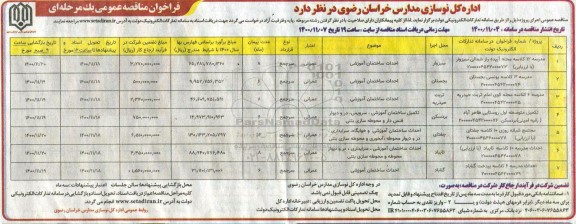 مناقصه ، مناقصه مدرسه 12 کلاسه محله