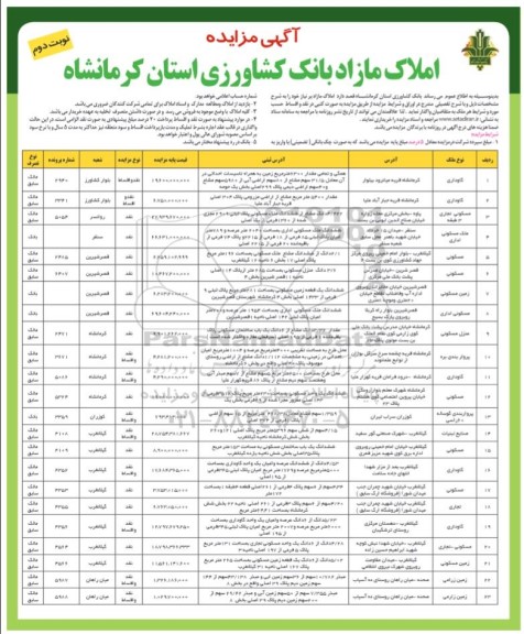 مزایده فروش املاک مازاد نوبت دوم