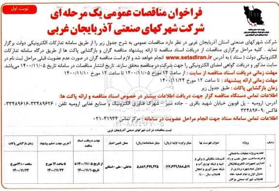مناقصه، مناقصه پروژه عملیات ساختمانی و خرید، ساخت، نصب و راه اندازی تجهیزات الکترومکانیکال ...