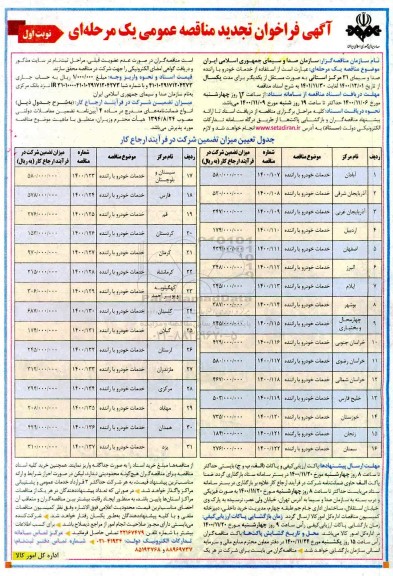 فراخوان مناقصه، فراخوان مناقصه خدمات خودرو با راننده