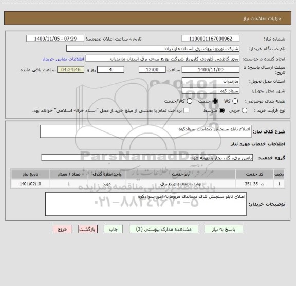 استعلام اصلاح تابلو سنجش دیماندی سوادکوه