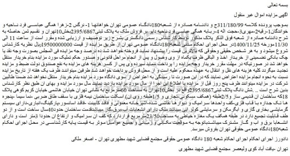 مزایده،مزایده  فروش ملک به پلاک ثبتی2395/6867