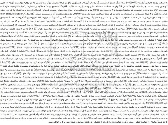 آگهی مزایده سه دانگ مشاع از ششدانگ یک باب آپارتمان مسکونی