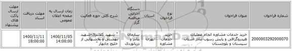 خرید خدمات مشاوره انجام عملیات هیدروگرافی و پایش رسوب بنادر استان سیستان و بلوچستان