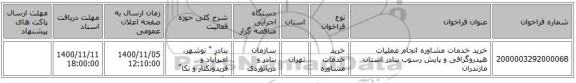 خرید خدمات مشاوره انجام عملیات هیدروگرافی و پایش رسوب بنادر استان مازندران