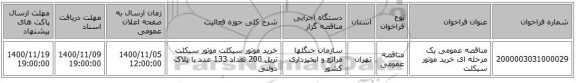 مناقصه عمومی یک مرحله ای خرید موتور سیکلت