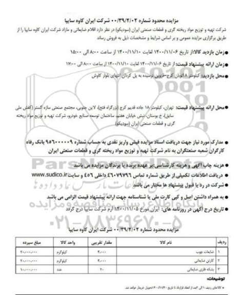 مزایده، مزایده فروش اقلام ضایعاتی و مازاد 