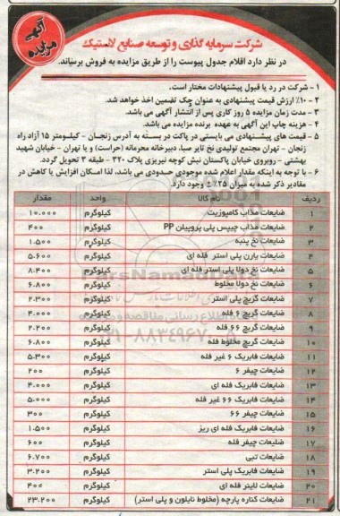 مزایده فروش اقلام
