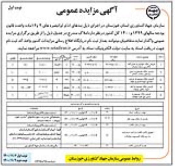 مزایده فروش املاک تعمیرگاه و زمین روستایی  
