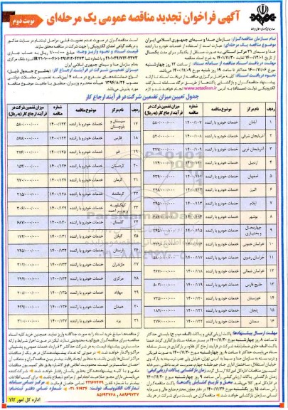فراخوان مناقصه، فراخوان مناقصه خدمات خودرو با راننده