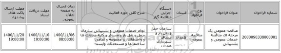 مناقصه عمومی یک مرحله ای مناقصه خدمات عمومی و پشتیبانی
