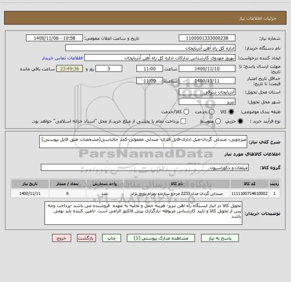 استعلام میزچوبی- صندلی گردان-مبل اداری-فایل فلزی- صندلی معمولی-کمد جالباسی(مشخصات طبق فایل پیوستی)