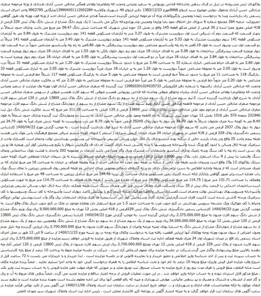 آگهی مزایده آپارتمان مسکونی قطعه 141 دوم دیواریست مشترک به طول 0.84 متر به آپارتمان مسکونی