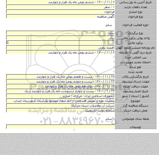 عملیات تهیه و تعویض قسمتی از خط انتقال مجتمع بهارستان شهرستان خنداب
