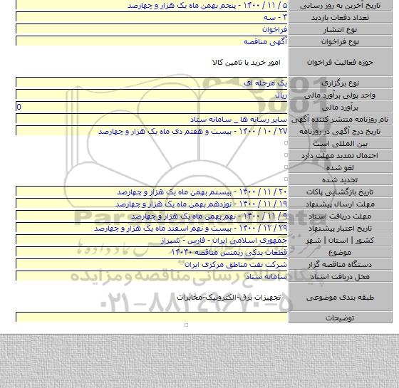 قطعات یدکی زیمنس مناقصه ۱۴۰۳۰