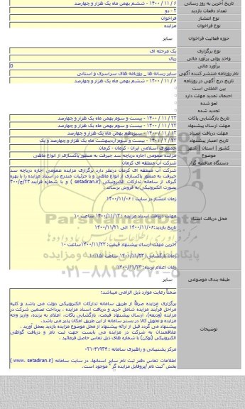 مزایده عمومی اجاره دریاچه سد جیرفت به منظور پاکسازی از انواع ماهی